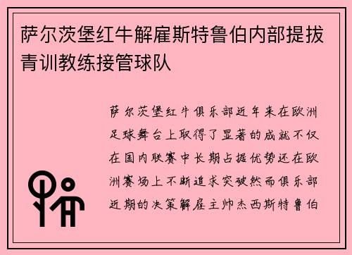 萨尔茨堡红牛解雇斯特鲁伯内部提拔青训教练接管球队 萨尔茨堡红牛解雇斯特鲁伯内部提拔青训教练接管球队